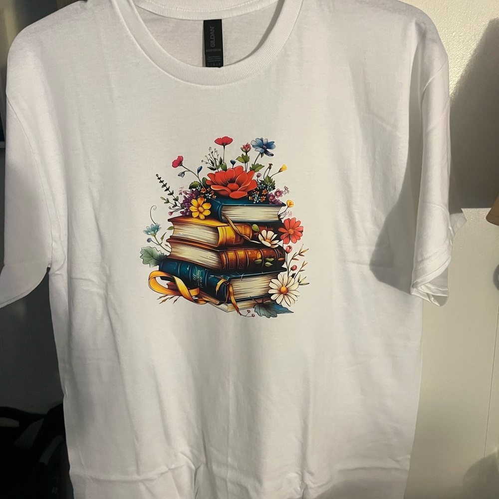 Graphic Tee with Floral Book Design